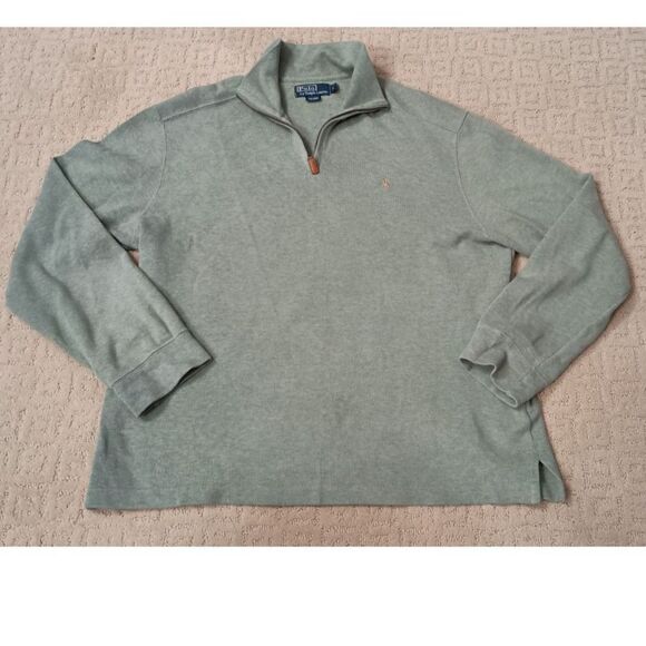 Polo by Ralph Lauren Sweater Mens Large Light Green Heathered Quarter Zip Cotton - Picture 1 of 7